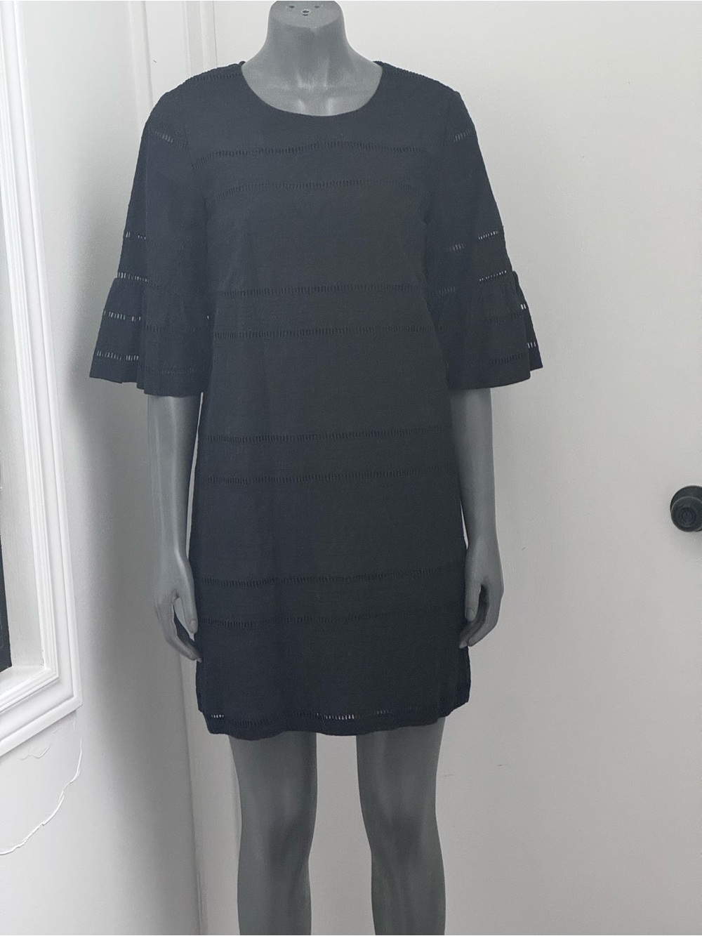 J. Crew Black Eyelet Mini Dress with Bell Sleeves